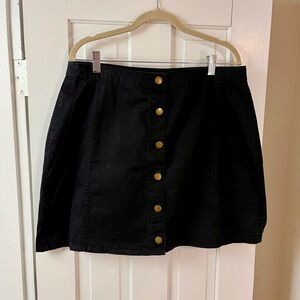 Black Button-Front A-Line Skirt